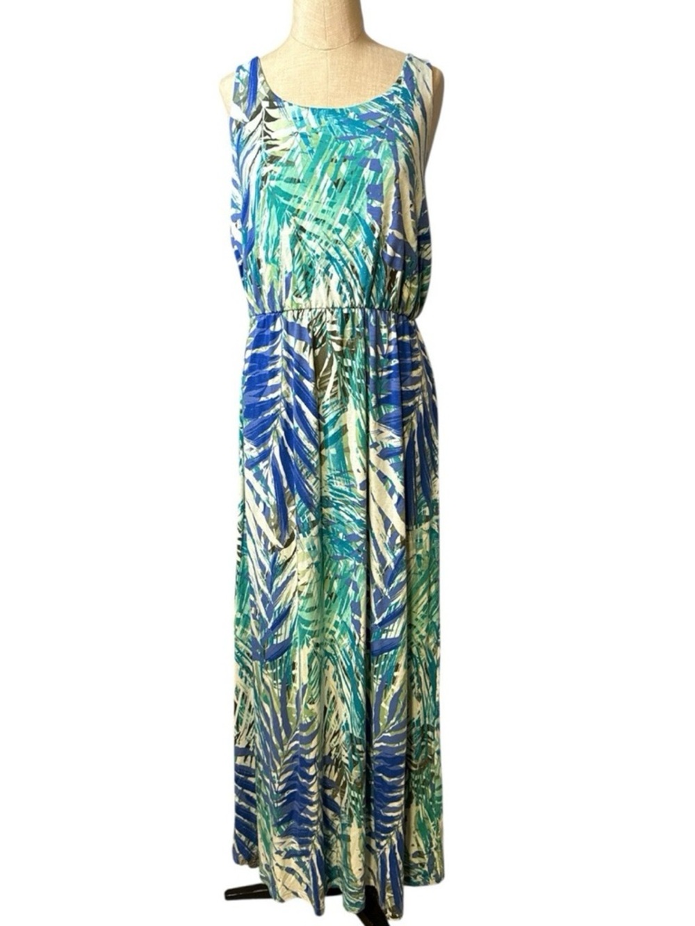 Sonoma Teal, Blue & Green Palm-Print Sleeveless Maxi Dress